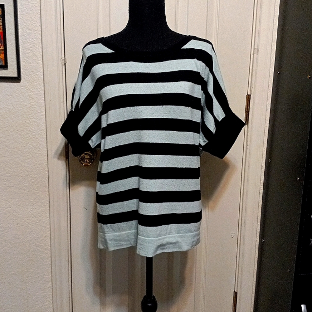 Ann Taylor Women's Sz M Mint Green/Black Striped Sweater
